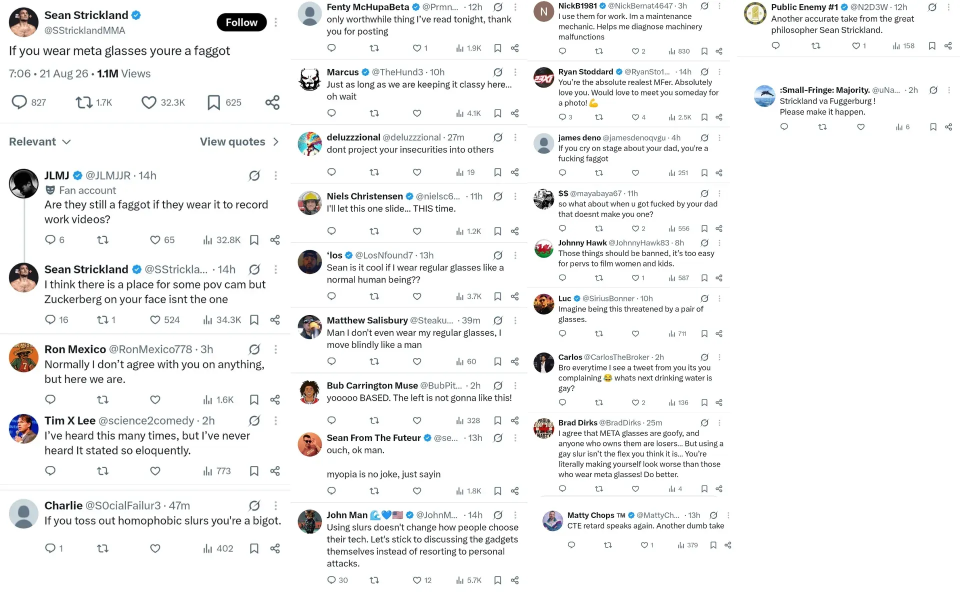 Sean Strickland Meta Glasses fan reactions screengrabs